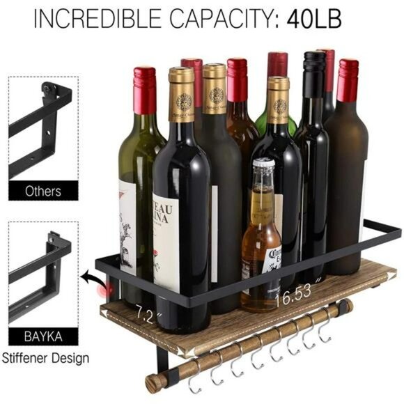 Floating Bathroom Shelves for Kitchen Coffee Bedroom Decor, Wood Wall Mounted - Picture 5 of 6